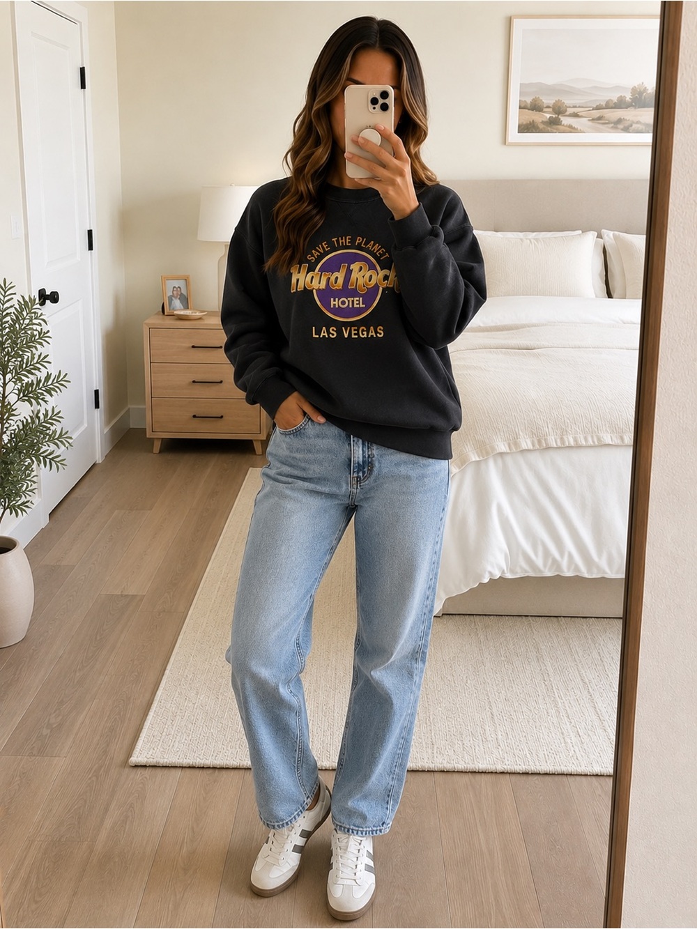 Vintage Hard Rock Vegas Black Crewneck Sweatshirt Medium